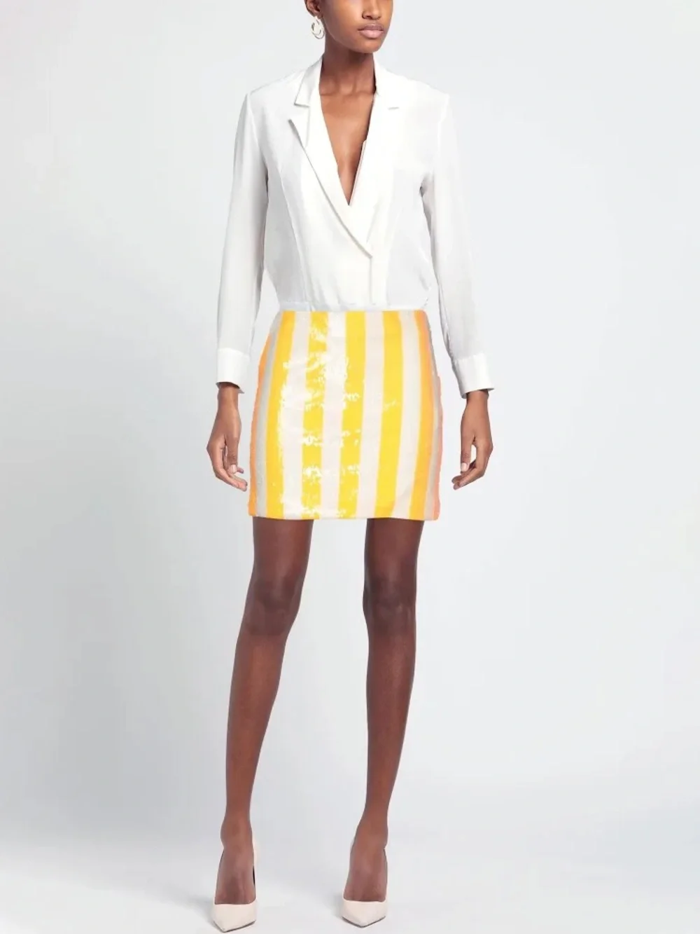 Neon Orange & Cream Sequin Stripe Vicolo Mini Skirt